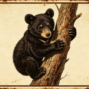Bear Cub Climbing Tree - Vintage Wildlife Art