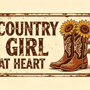 Country Girl At Heart - Boots & Sunflowers Sign