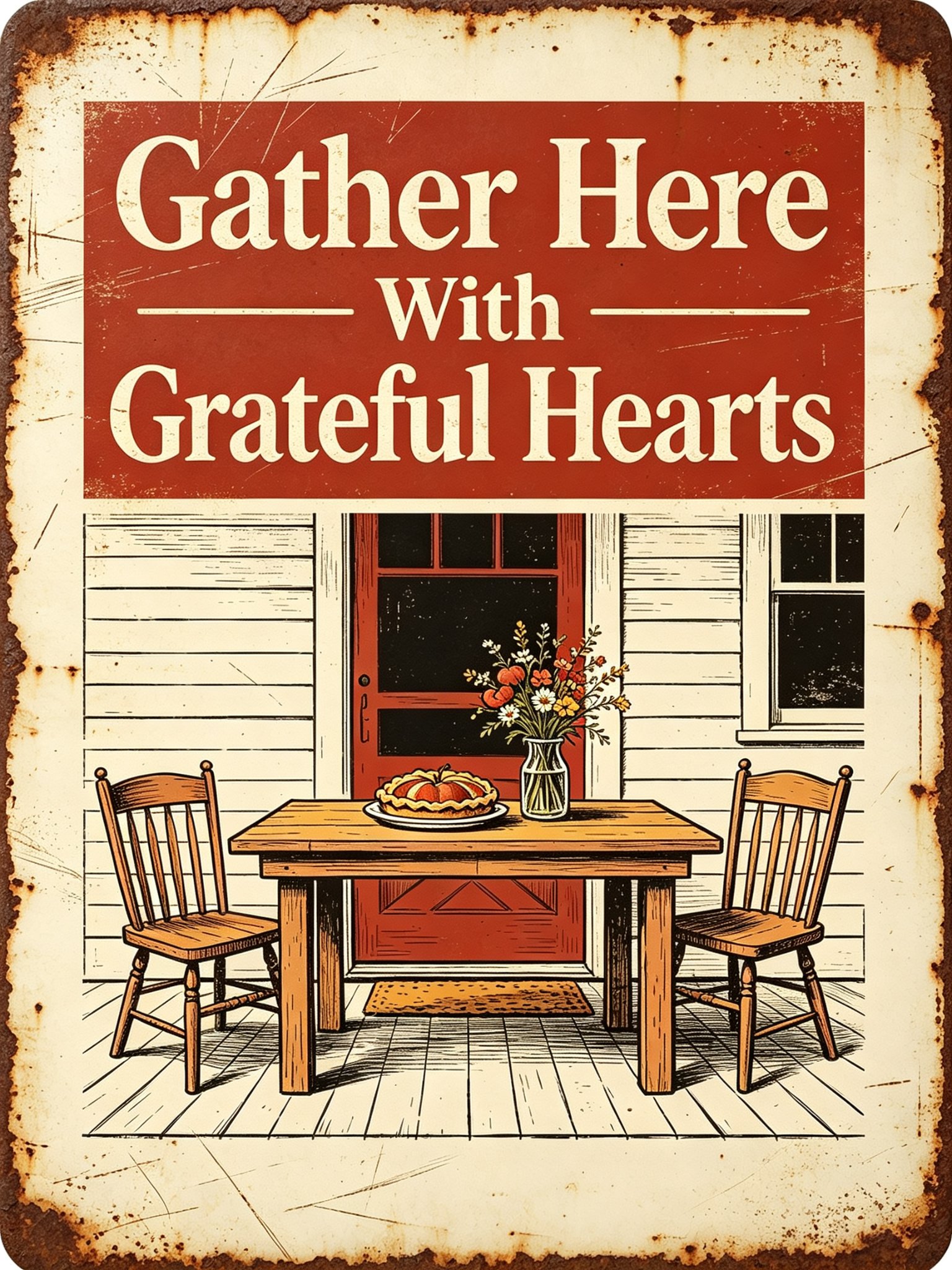 Gather Here With Grateful Hearts Vintage Porch Tin Sign