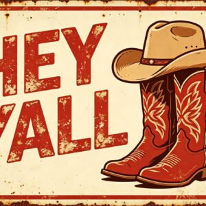 Hey Yall - Cowboy Hat Boots Sign