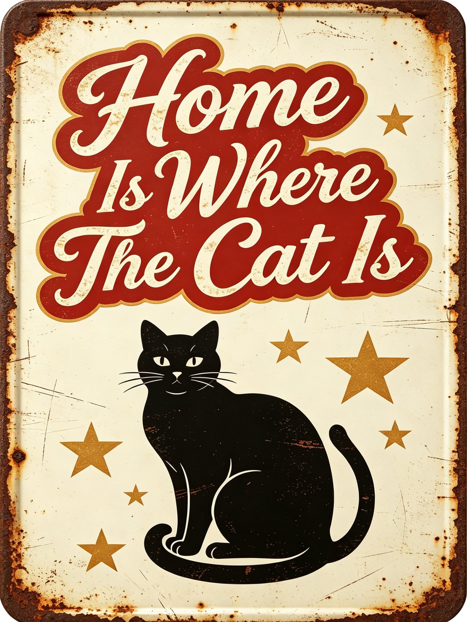 Home Is Where The Cat Is Vintage Tin Sign