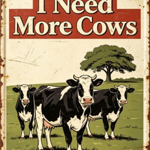 I Need More Cows Vintage Holstein Cow Tin Sign