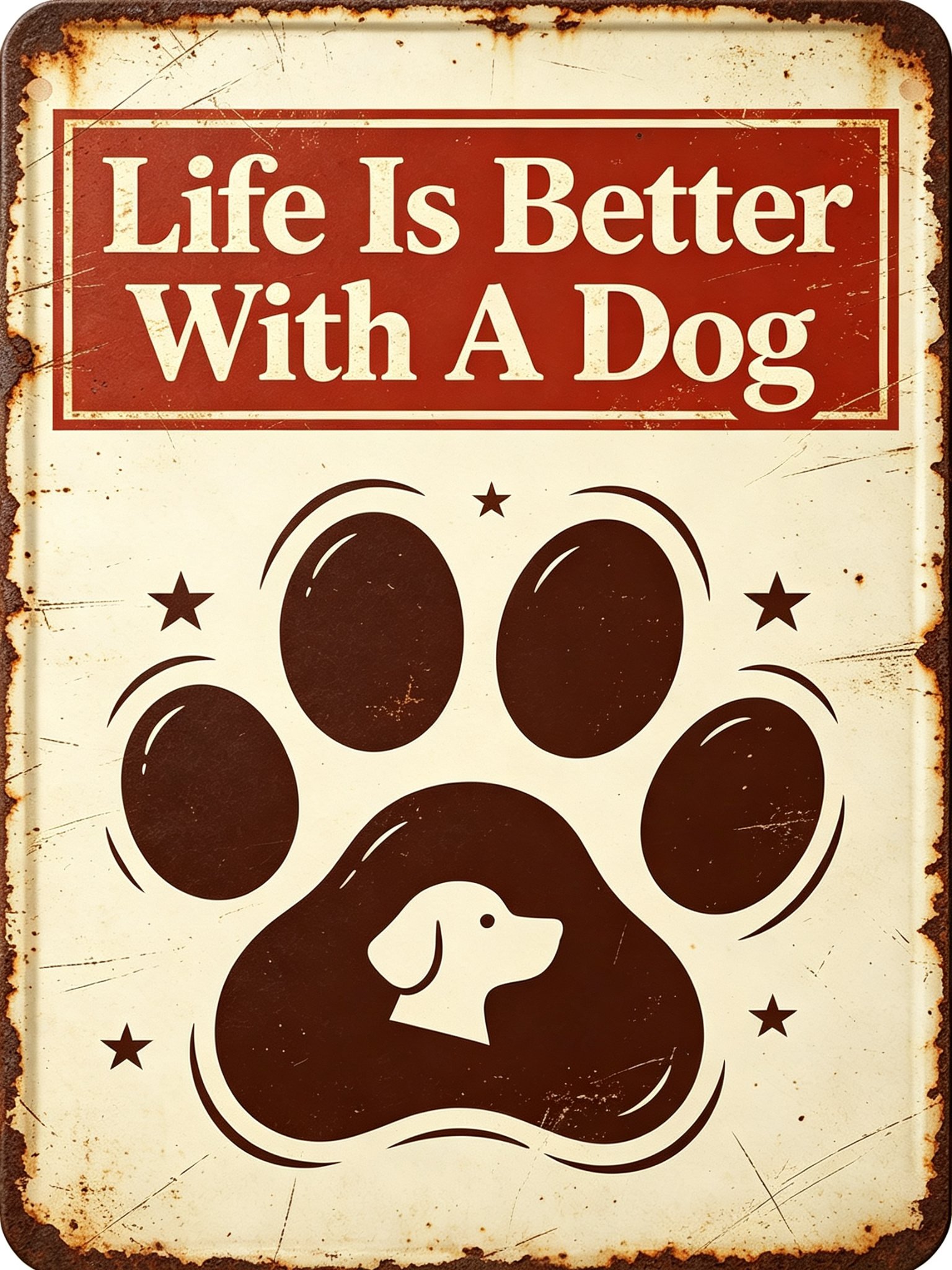 Life Is Better With A Dog Paw Print Vintage Tin Sign