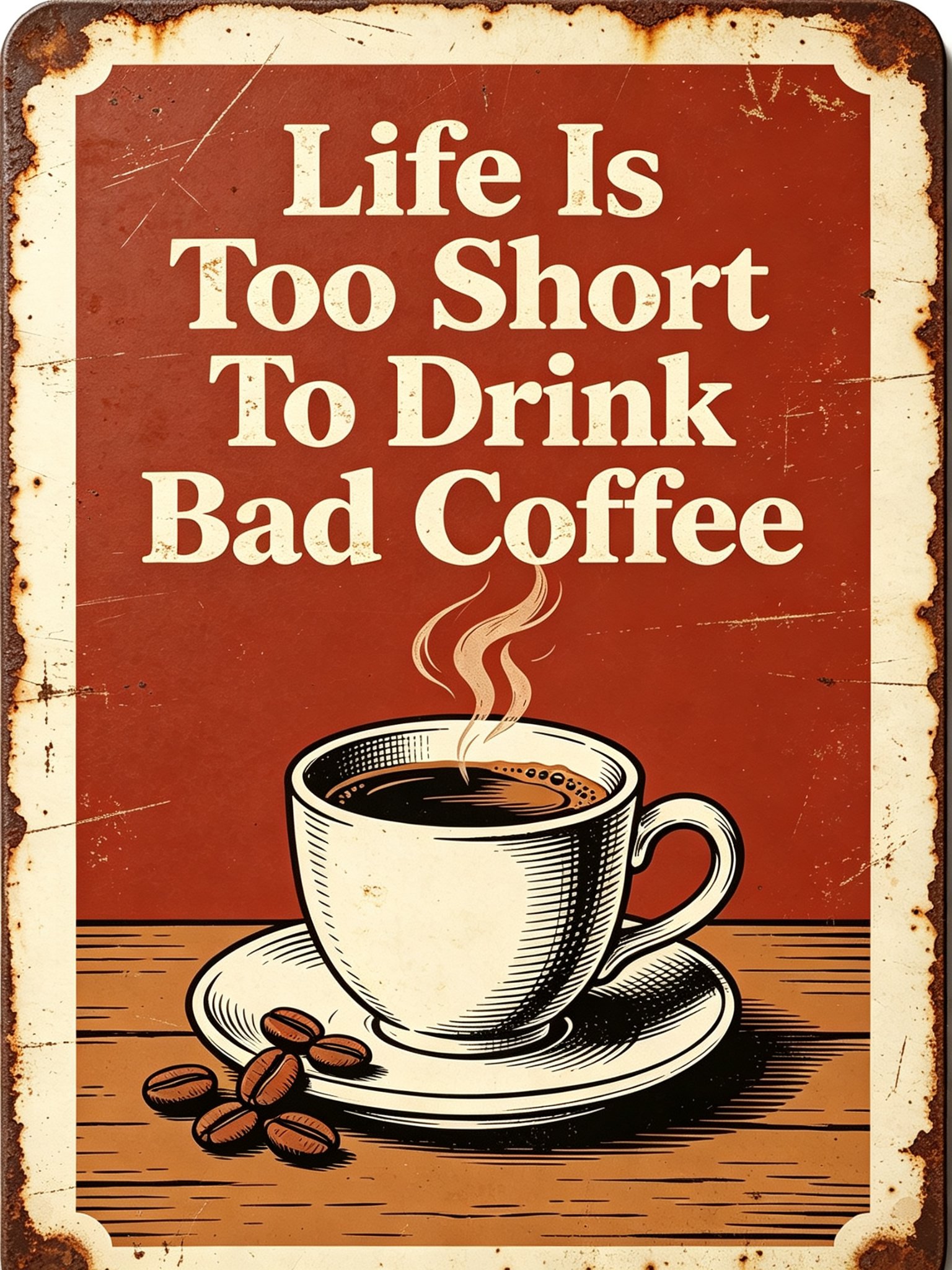 Life Is Too Short To Drink Bad Coffee Vintage Tin Sign