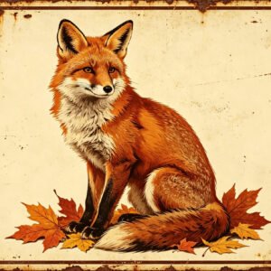 Red Fox Autumn - Vintage Wildlife Metal Art