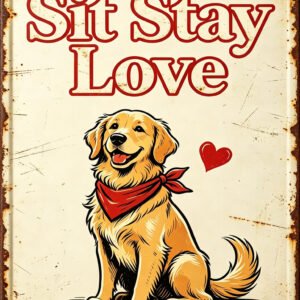 Sit Stay Love Golden Retriever Vintage Tin Sign