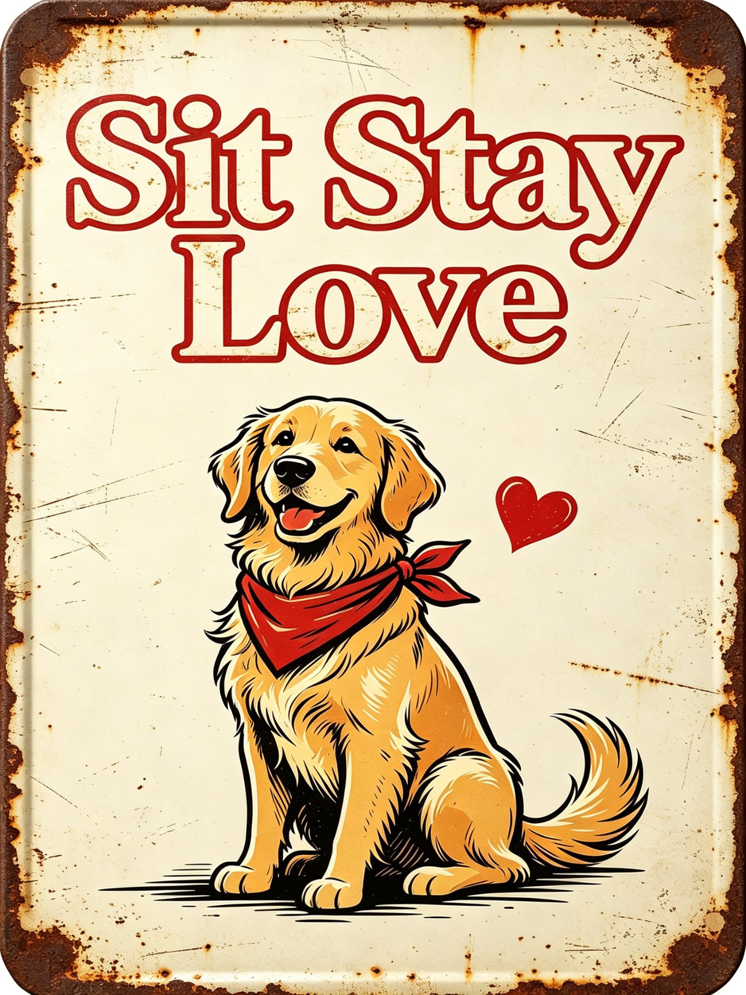 Sit Stay Love Golden Retriever Vintage Tin Sign