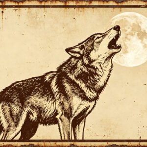 Wolf Howling At Moon - Vintage Wildlife Art